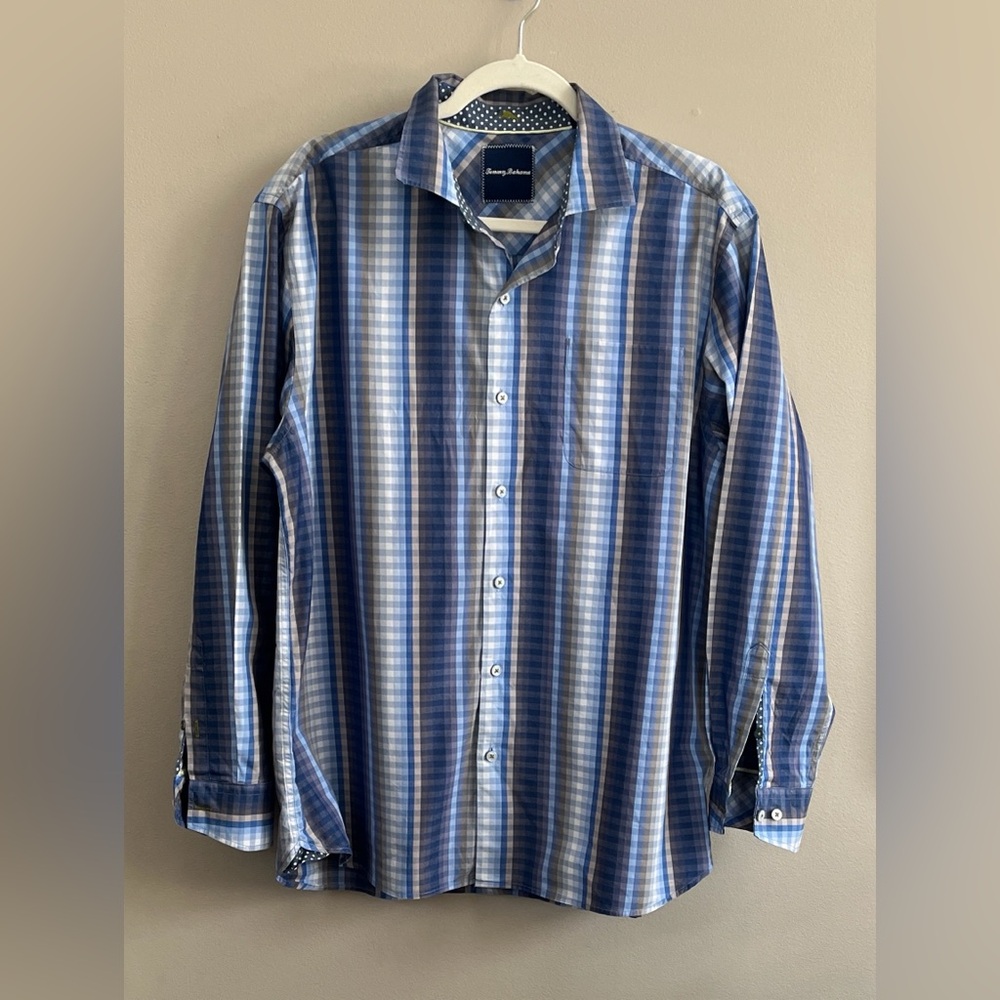 Tommy Bahama Surf to Sydney long sleeve navy checked button down shirt size